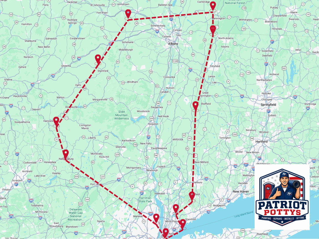Patriot Pottys service area map - Hudson Valley and Albany, NY